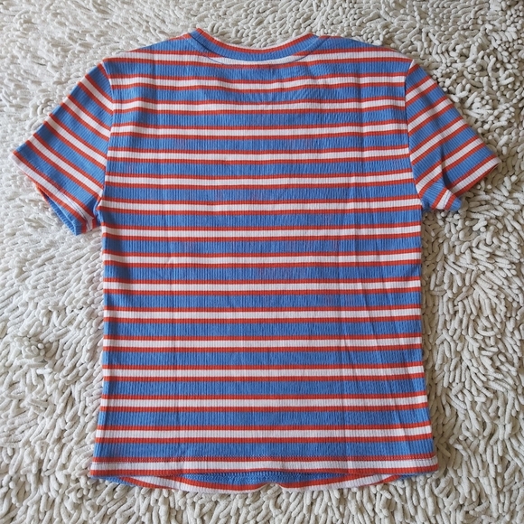 Sunday Best blue & orange striped short sleeve shirt- size small - Picture 4 of 6